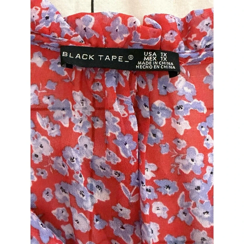 Black Tape Floral Ruffled Sleeve Tiered Maxi Dress Women's Sz 1X Red Cottagecore